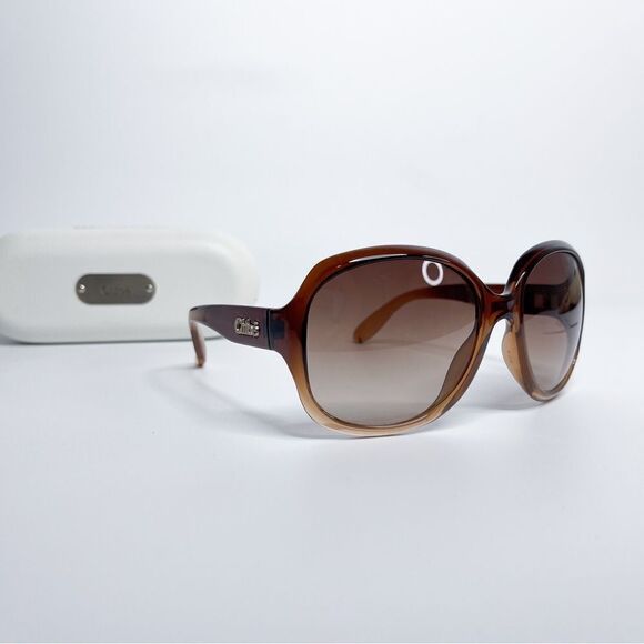 🍋 Chloé • Women Oversized Brown Gradient Sunglasses w/Case & Authenticity Card - Picture 6 of 9